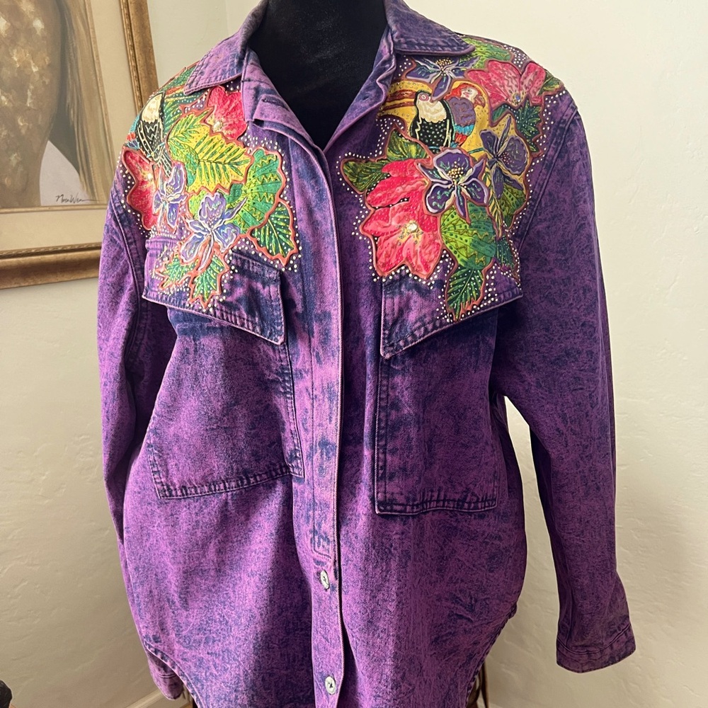 Women’s Appliqué Jacket - Purple Denim Size Medium